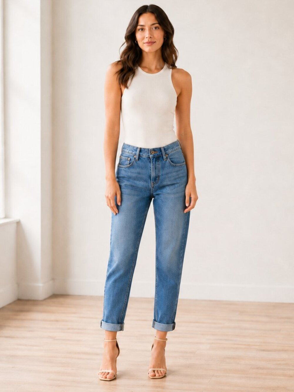 Boden Girlfriend Jeans Size 2 High Rise Straight Leg Blue Denim Stretch Cotton
